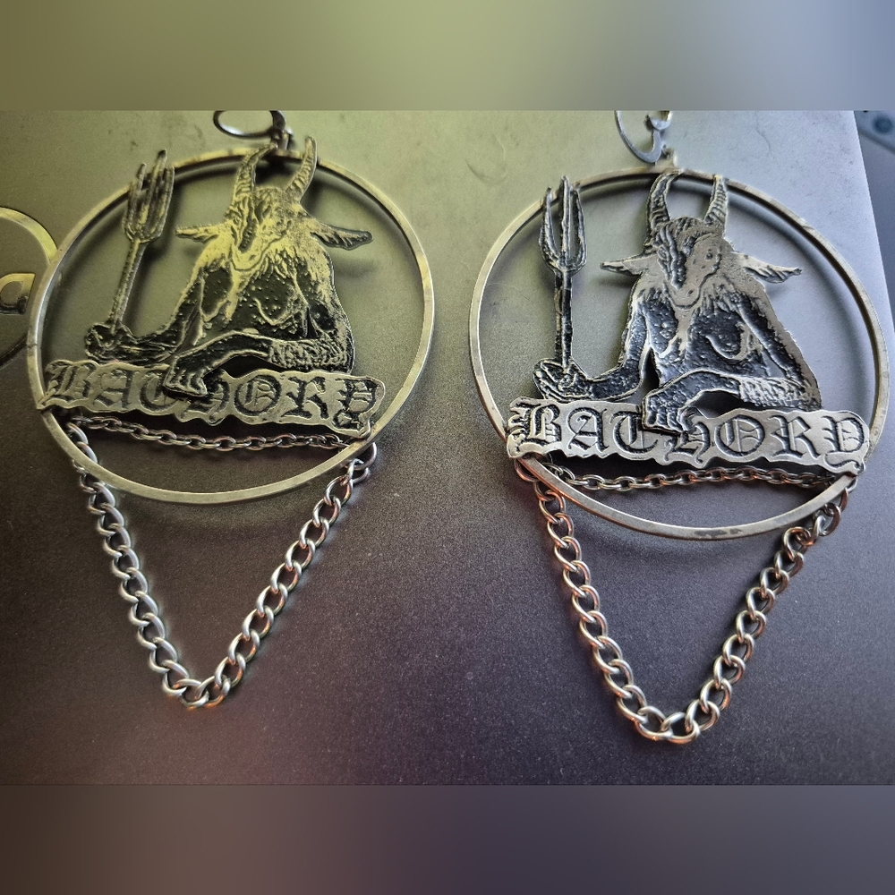 Silver BATHORY Goat Earrings with Chain Detail